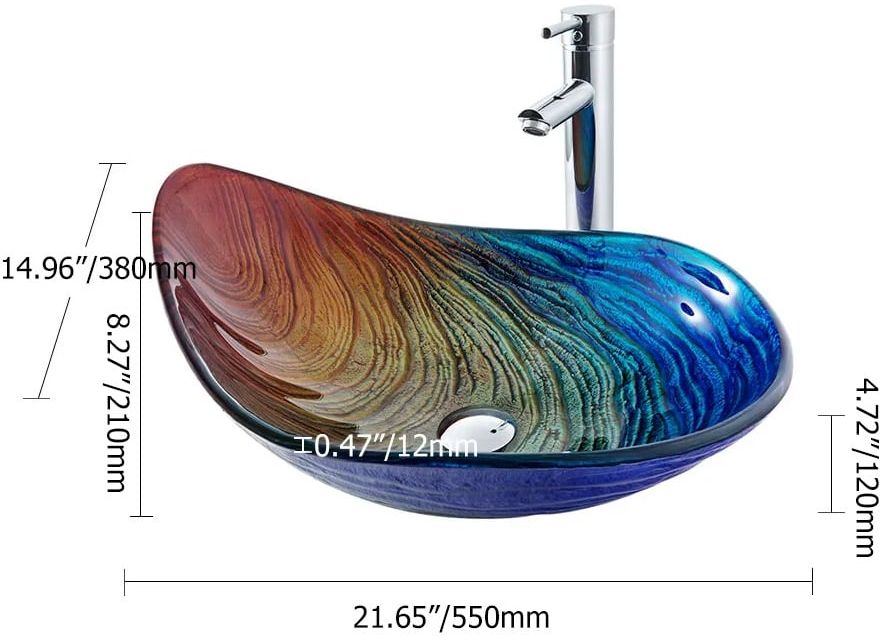 HMR - Multicolor Teardrop-Shaped Bathroom Vessel Sink in Tempered Glass