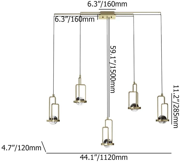 HMR - 5-Light Kitchen Island light Crystal Linear Pendant Light in Gold