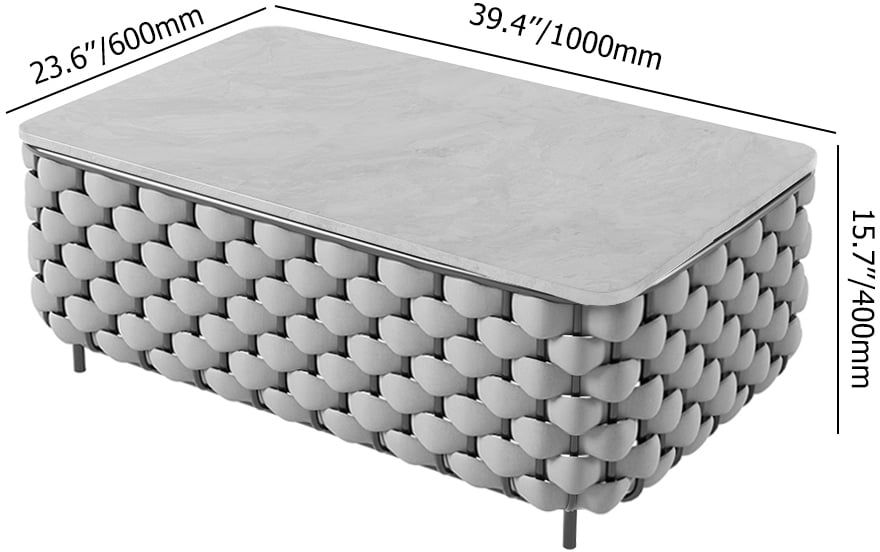 HMR - Martic 4-Pieces Aluminum Rope Outdoor Sofa Set with Faux Marble Coffee Table Cushion Pillow