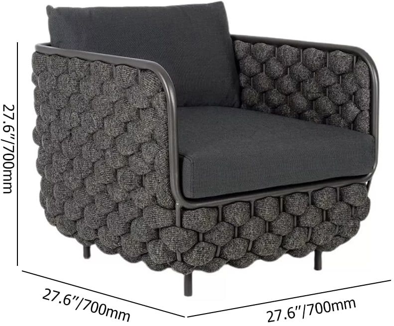 HMR - 27.6" Wide Modern Aluminum & Rope Outdoor Patio Sofa with Cushion in Black