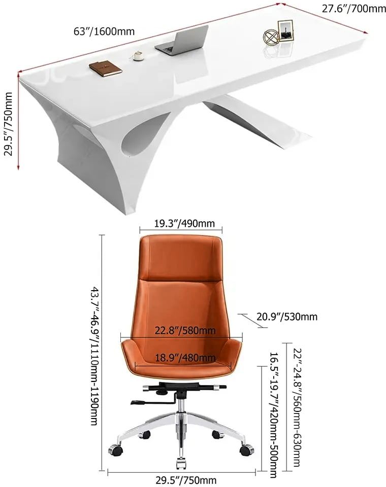 HMR - 2-Pieces Concise Modern White Office Desk and Adjustable Chair