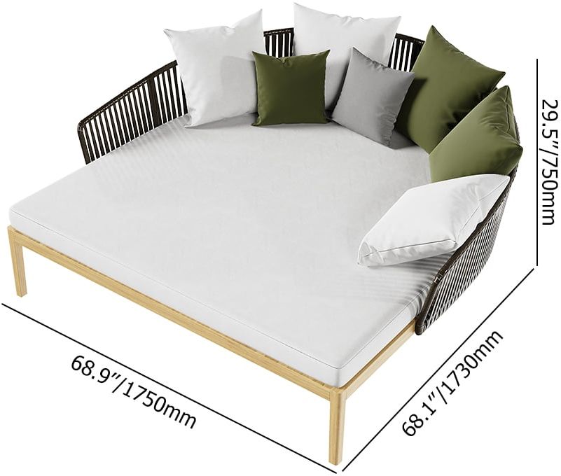 HMR Modern Style Rattan & Metal Outdoor Patio Daybed with Cushion Pillow - White & Coffee