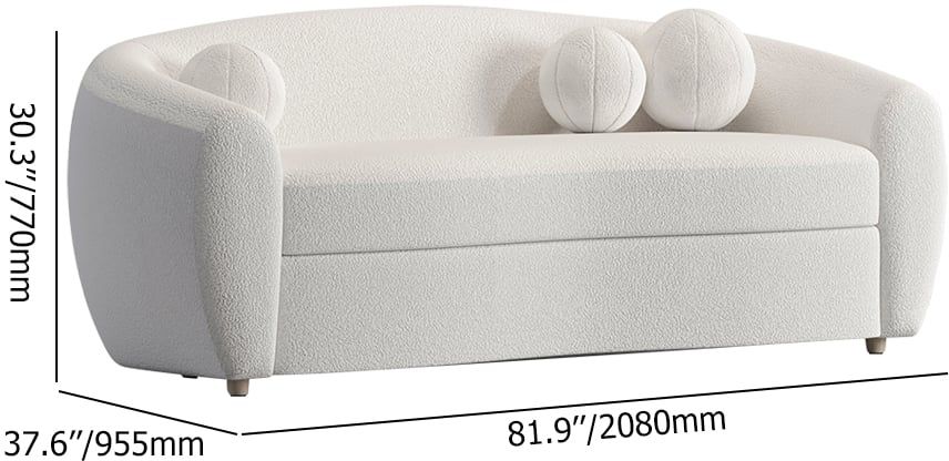 HMR - 82" Modern White Teddy Velvet 3 Seaters Curved Sofa for Living Room