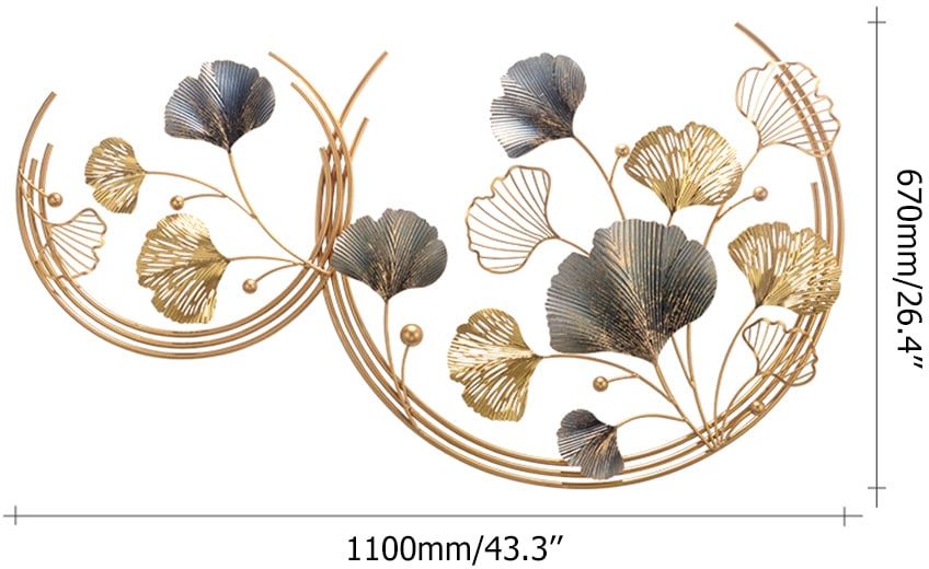 HMR - 3D Hollow-out Ginkgo Leaves Home Wall Art Decor in Gold and Gray