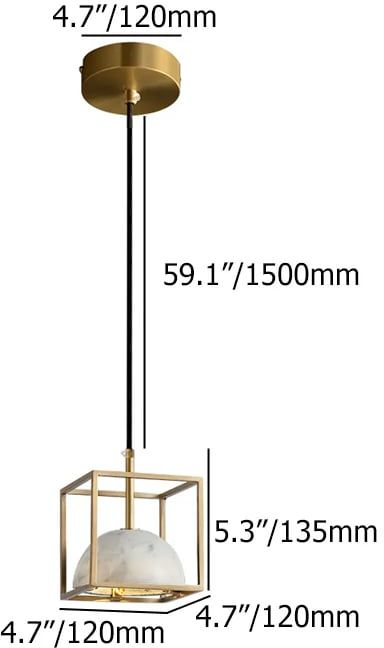 HMR - Brass Geometric Pendant Light with White Faux Marble Shade