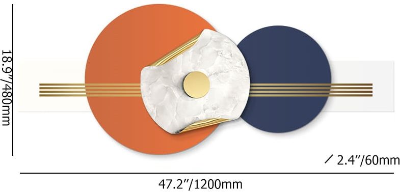 HMR - 47.2" Modern Round Metal Wall Decor Overlapping Design in White & Orange for Living Room