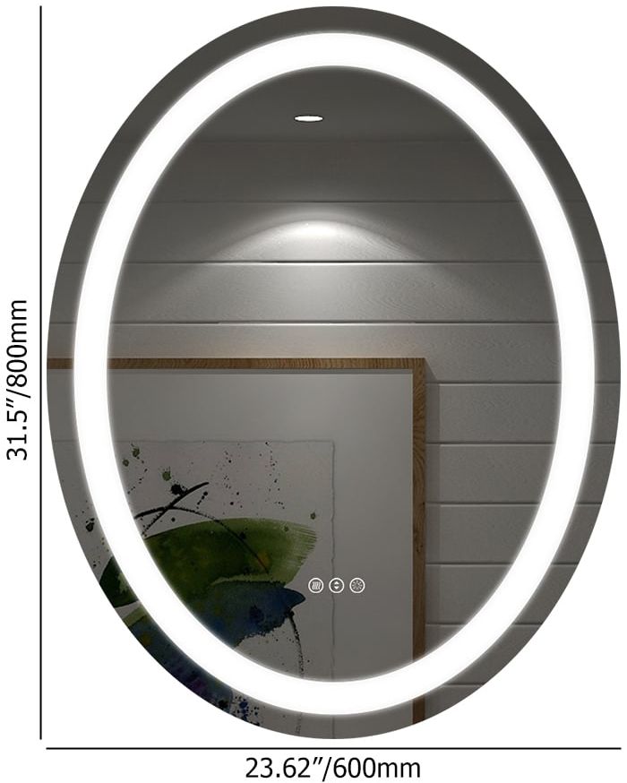 HMR Frameless Oval LED Bathroom Vanity Mirror Anti-Fog Wall Mirror Front Light - 24" x 32"