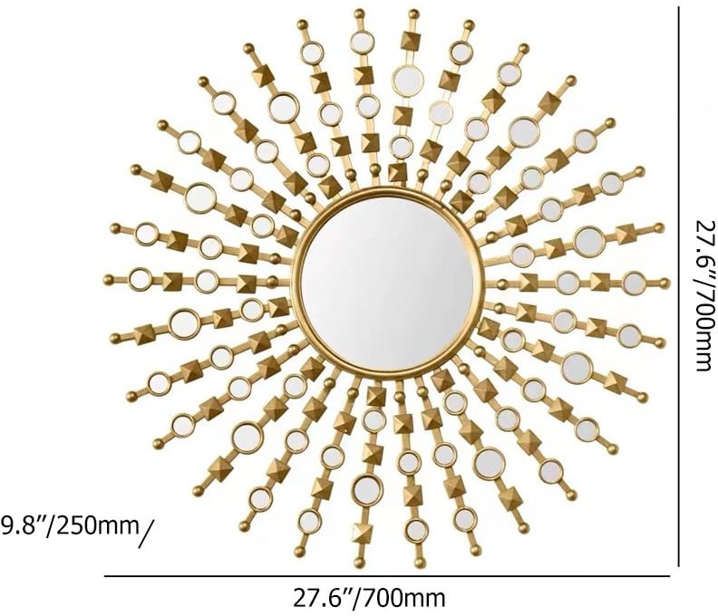 HMR - 27.6" Glam Metal Round Gold Wall Mirror Sun Shine Home Decor for Living Room