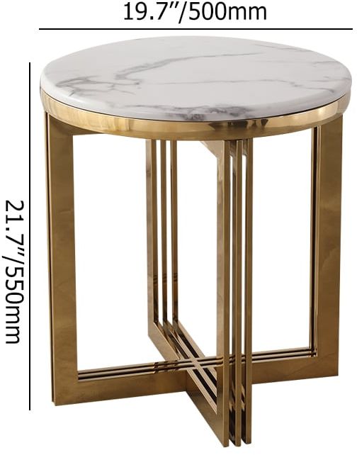 HMR - Modern Round Marble-top End Table Side Table in White & Gold