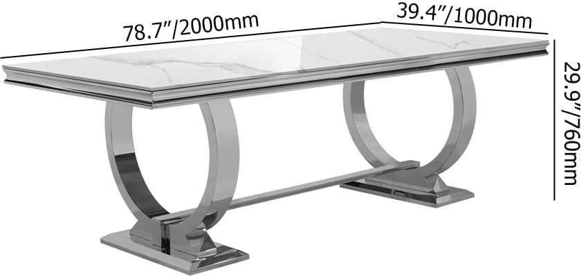 HMR - 78.7" Affordable Luxury Rectangle Sintered Stone Dining Table Seats 6-8 People