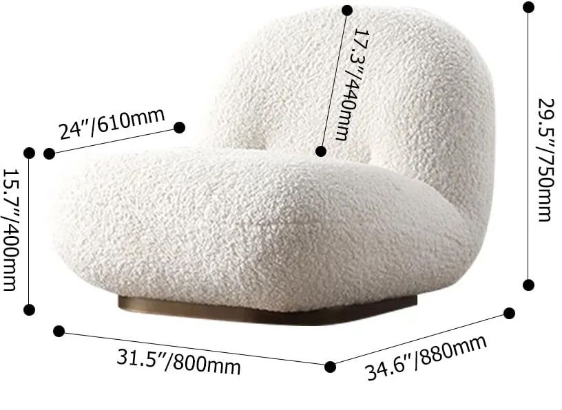 HMR Off-White Boucle Floor Sofa Lounge Chair Soft Cushion Single Sleeper - Off-White, Fixed Base