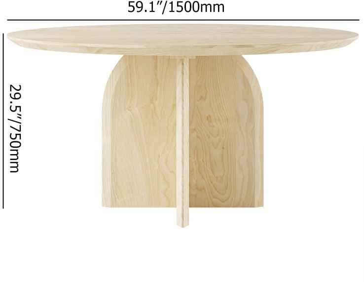 HMR Modern Wood Round Dining Table - Natural, 59.1" (Seats 6-8 People)