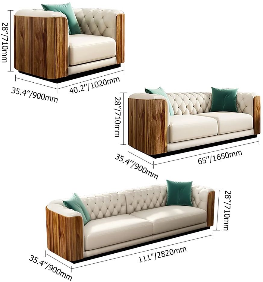 HMR - Wovent Modern Beige Faux Leather Tufted Sofa & Loveseat Living Room Set of 3