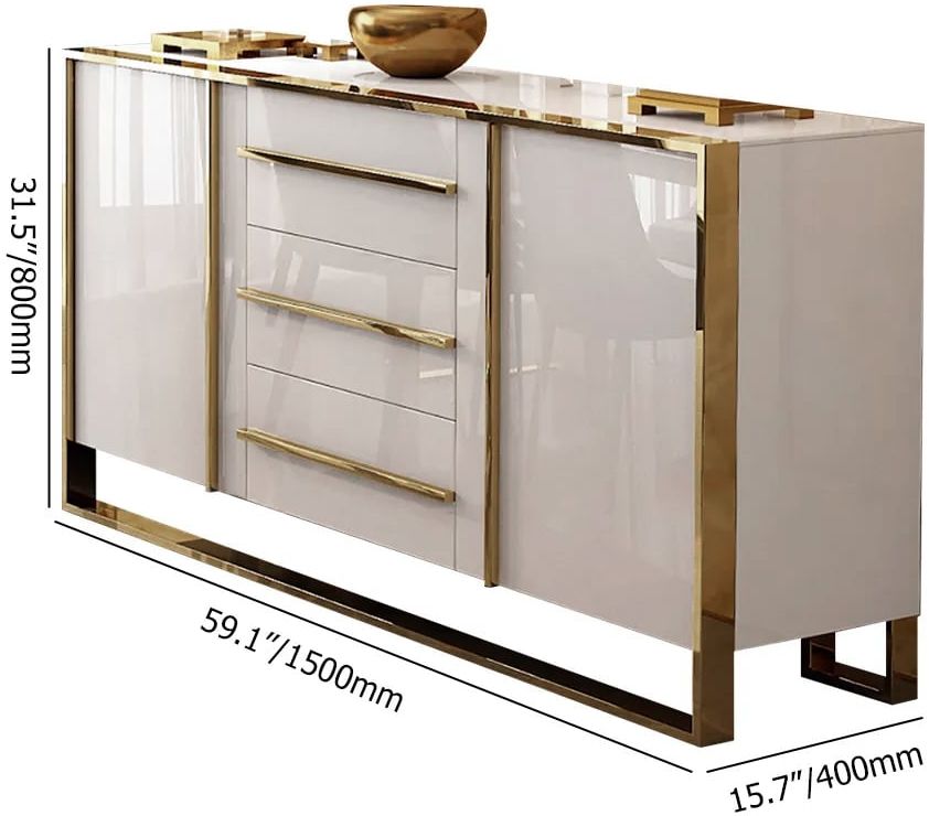 HMR Cylina Series 59.1" Modern Wood Buffet & Sideboard with 3 Drawers & 2 Doors - White
