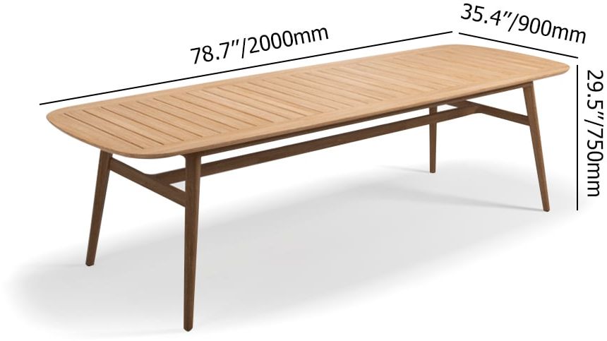 HMR - Mid Century Modern 6 - Person Rectangle Wood Outdoor Patio Dining Table in Natural