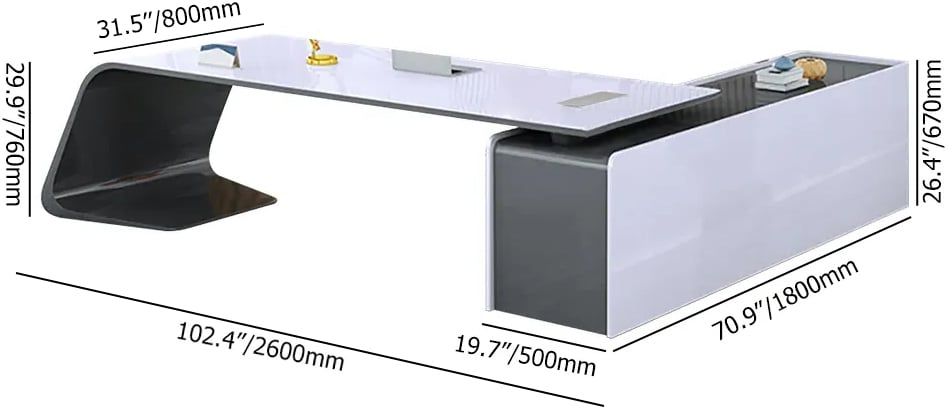 HMR L-Shaped Modern White Office Desk with Storage - Right Hand, 102.4"
