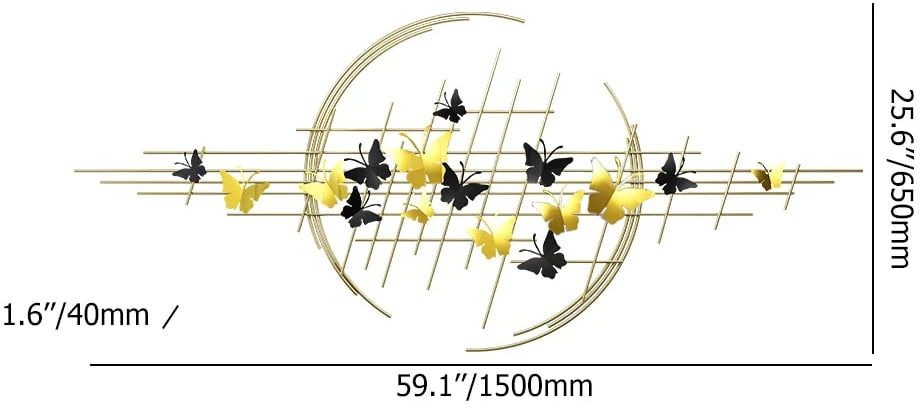 HMR - 59.1" Modern Butterfly Wall Decor Creative Metal Wall Art in Gold & Black Living Room