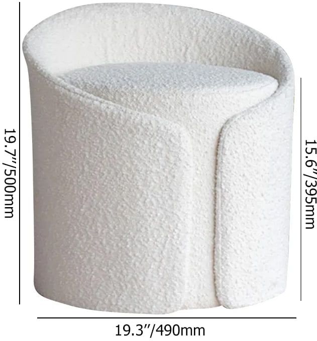 HMR - Modern White Round Lamb Wool Vanity Stool with Backrest
