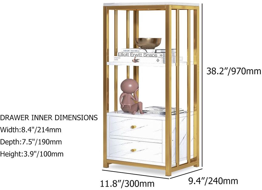 HMR - Modern White Storage Display Cabinet with Shelves & Drawers & Backboard