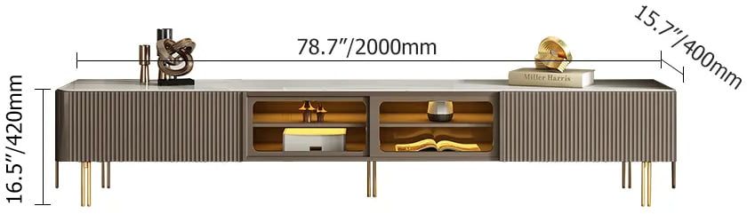HMR - Rectangular Stone Top TV Stand Console with Storage Glass Sliding Doors