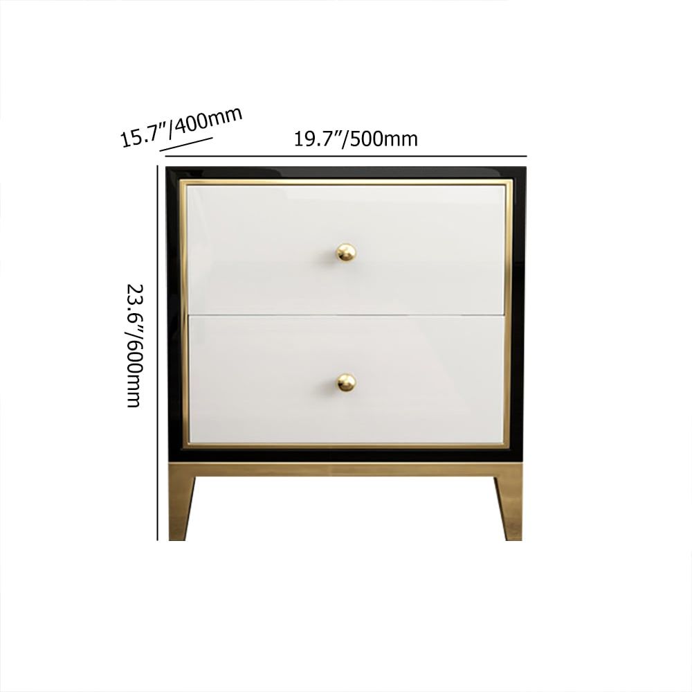 HMR Modern MDF Nightstand with 2 Drawers and Stainless Steel Leg - Black & White