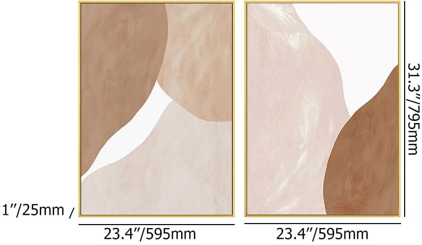 HMR - Japandi Abstract Wall Decor for Living Room Canvas Art Painting with Gold Frame (Set of 2)