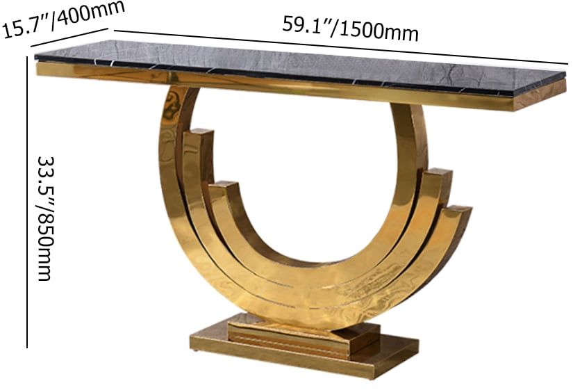 HMR Marble Console Table Narrow Rectangle Entryway Table - Gold/Black, 59.1"