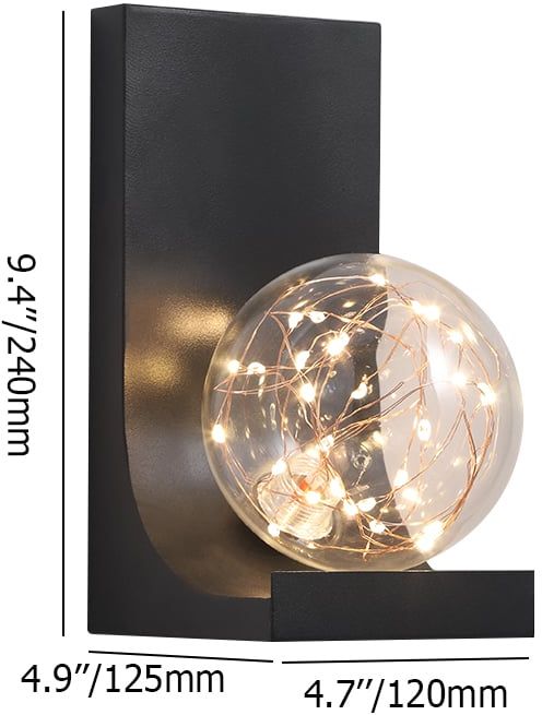 HMR - Modern Black LED Flush Mount Wall Sconce with Glass Globe Shade