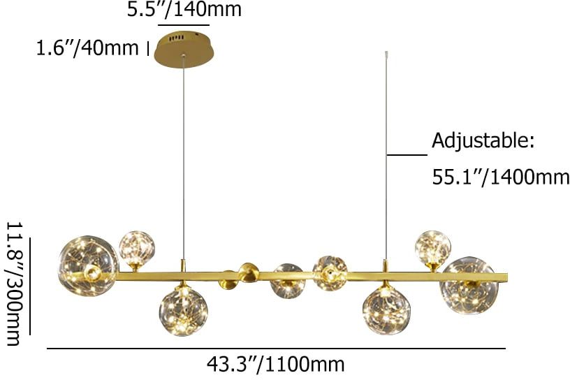 HMR - Miglobe Modern Gold Kitchen Island Light LED Glass Globe 8-Light for Dining Doom