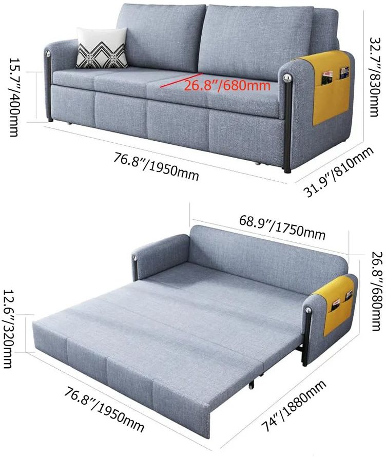 HMR - 77" Queen 2-Seater Linen Sleeper Sofa with Trundle