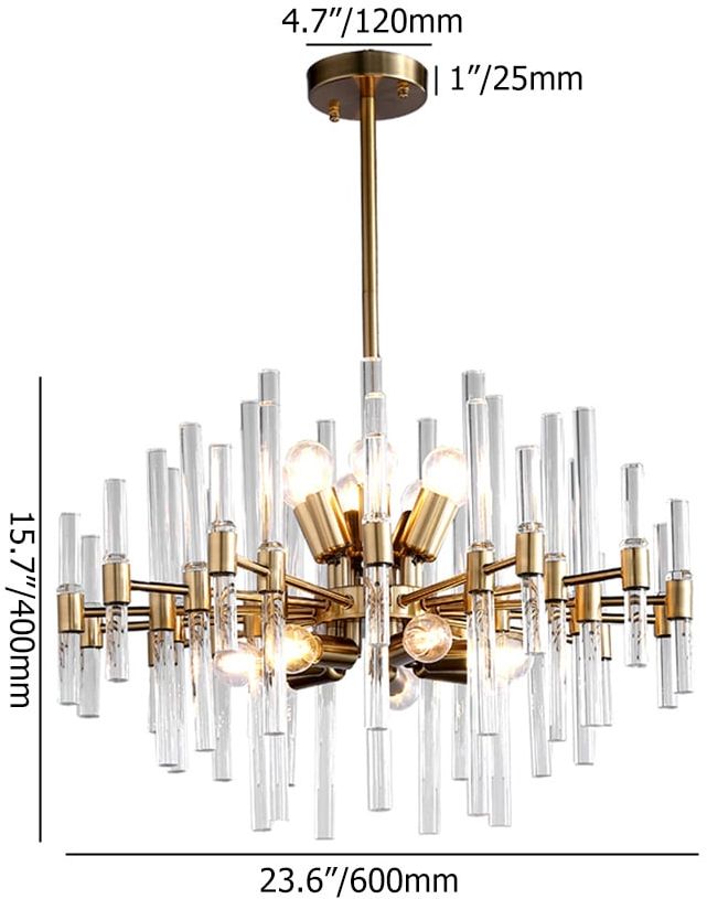 HMR - Crylick Contemporary 14-Light Glass Living Room Chandelier in Brass