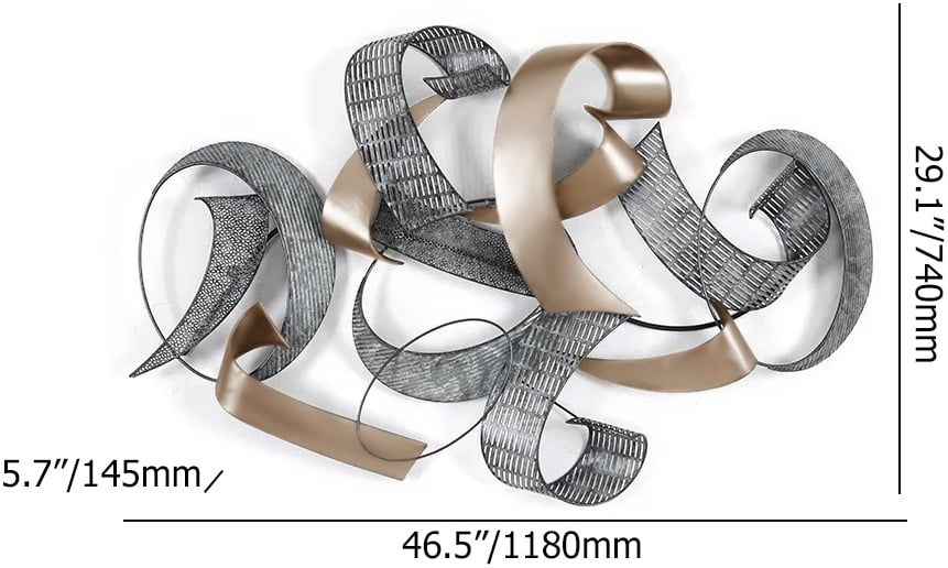 HMR - 47.2" Large Modern 3D Metal Wall Decor Abstract Geometric Overlapping Art Living Room
