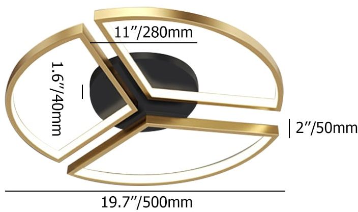 HMR - Geometric Semi Flush Mount LED Ceiling Light with Golden Frame