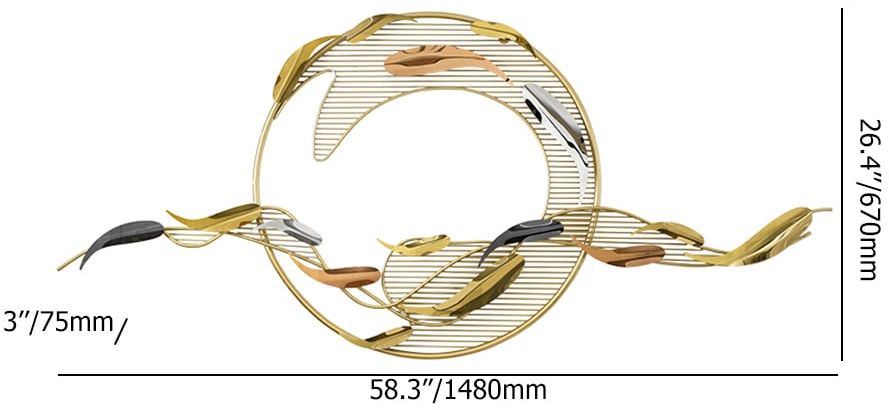 HMR - 58.3"W Modern Surge Fishes Metal Wall Decor with Unique Shape in Gold for Living Room