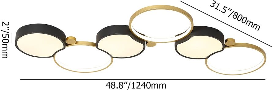 HMR - Multi-Circles 6-Light LED Flush Mount Ceiling Light in Black & Gold