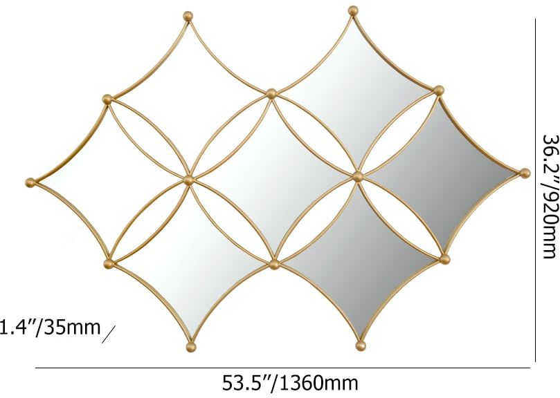 HMR - Luxury Gold Metal Wall Mirror Geometric Rhombus Home Decor