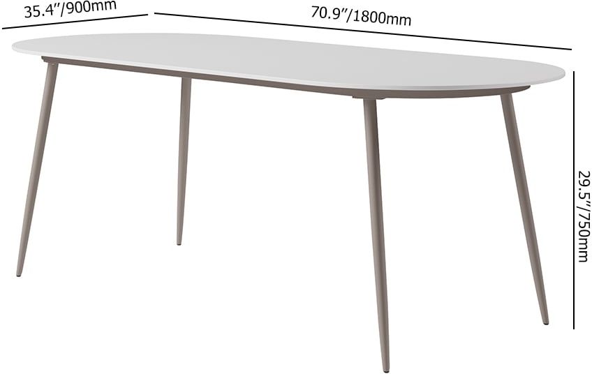 HMR - 6-Person Oval Faux Marble Top Outdoor Patio Dinning Table in White (70.9" Width)