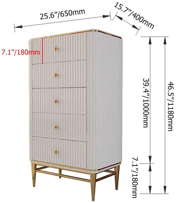 HMR - Bline 25.6" Chest Light Luxurious White & Gold 5-Drawer Dresser