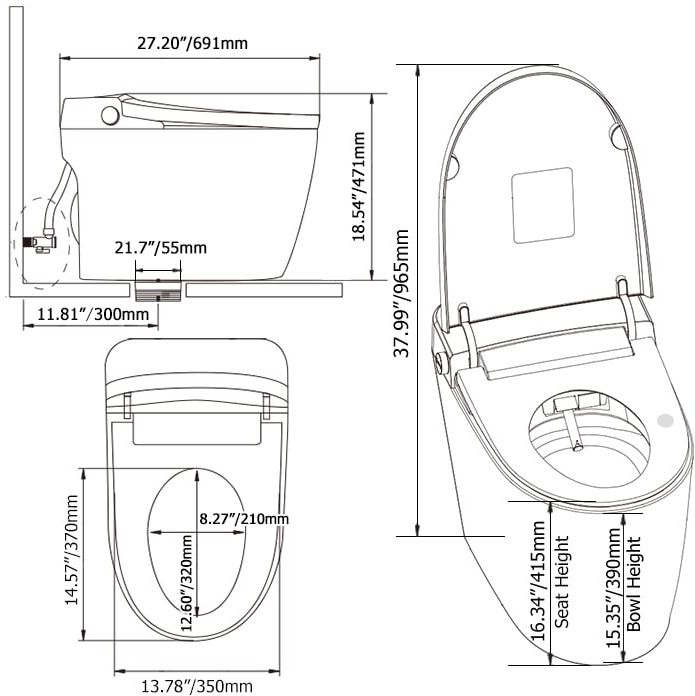 HMR Automatic Smart Bidet Toilet with Multi-Function 1.28-1.36 GPF - Black