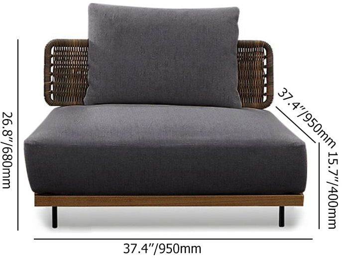 HMR - 37.4" Wide Modern Aluminum & Rattan Outdoor Sofa with Cushion in Gray & Brown