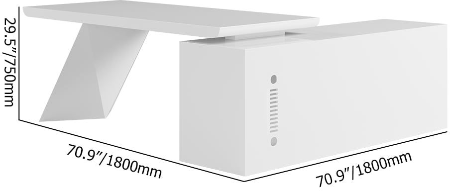 HMR Modern Large L-Shape Executive Desk with Drawers & Cabinet - White, Left Hand, 70.9"