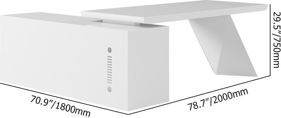 HMR Modern Large L-Shape Executive Desk with Drawers & Cabinet - White, Right Hand, 78.7"