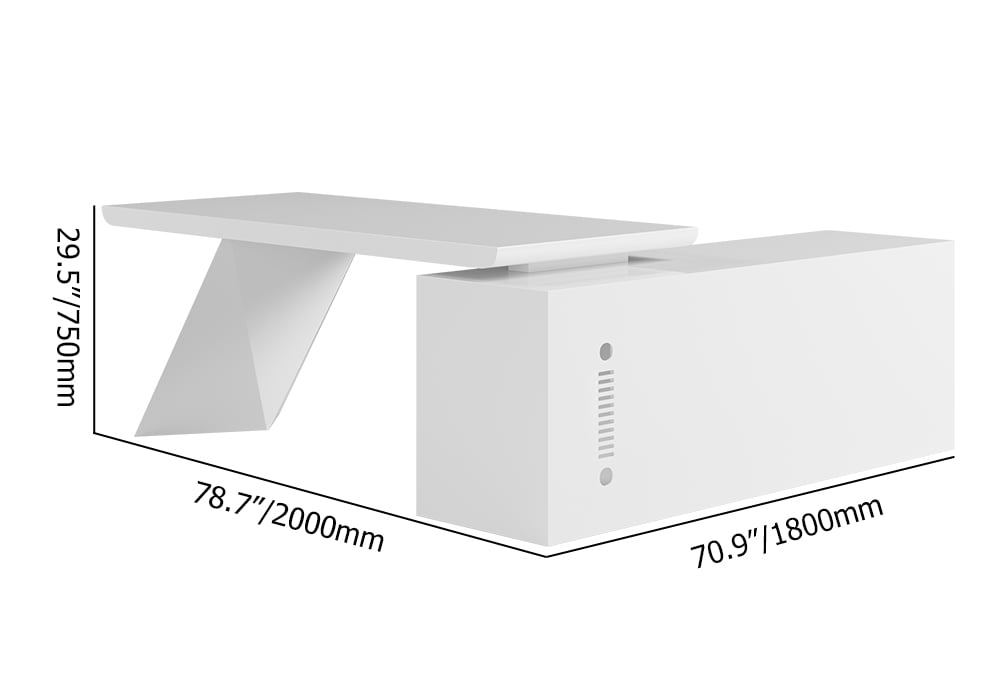 HMR Modern Large L-Shape Executive Desk with Drawers & Cabinet - White, Left Hand, 78.7"
