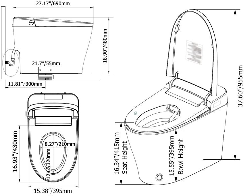 HMR - Smart Bidet Toilet with Foot Sensor Flushing 1.32 GPF