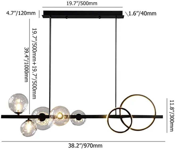 HMR - Bubi Minimalist 5-Light Glass Globe Shade Sputnik Kitchen Island Light Globe Light Black