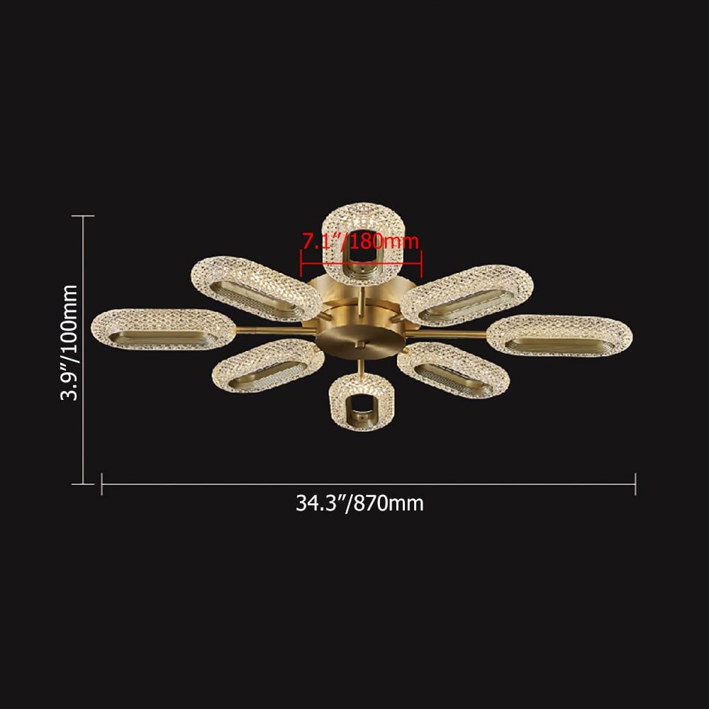 HMR - Ovated Brass Semi Flush Mount Light 8-Light LED Ceiling Light Ring Light Fixture in Gold