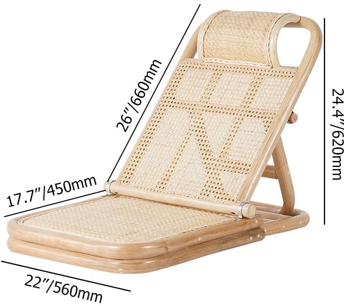 HMR - Scandinavian Rattan & Wood Outdoor Long Reclining Chaise Patio Lounge Chair in Natural
