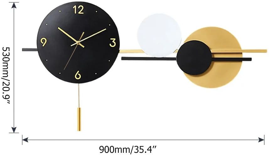 HMR - Geometric Round Digital Large Wall Clock Oversized in Black/White/Yellow