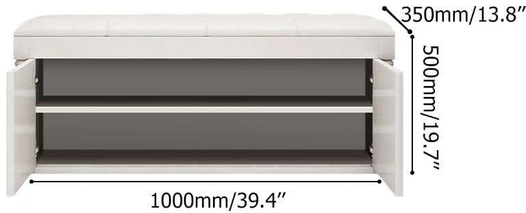 HMR - White Entryway Bench with Shoe Storage Leather Upholstered
