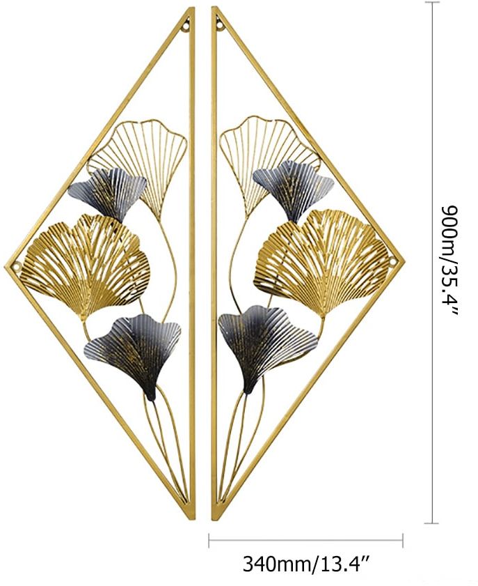 HMR - 2 Pieces Triangular Wall Hollow-out Ginkgo Leaves Floral Art in Metal